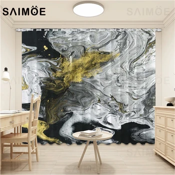 

Marble Texture Curtain Abstract Golden Lines Curtains For Room Hall Modern Art Ink Painting Blackout Curtain Ultra Micro Shading