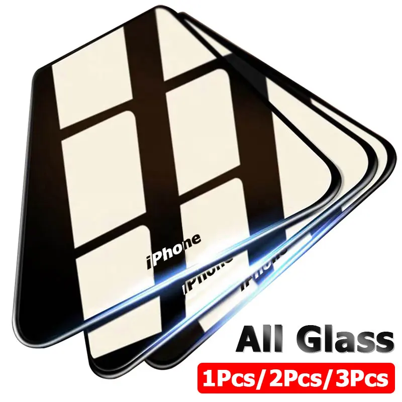 

3PCS Full Cover Protective glass on For iPhone 11 Pro Max tempered Glass film On iPhone X XR XS MAX 6 7 8 Plus Screen Protector