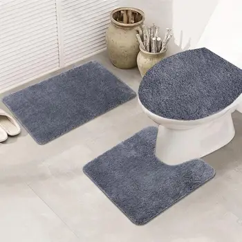 

3Pcs Anti-slip Toilet Seat Lid Floor Cover Mat Non-Slip Cushion Set Home Bathroom Decor Bath Mat Set Pedestal Rug pure color kit