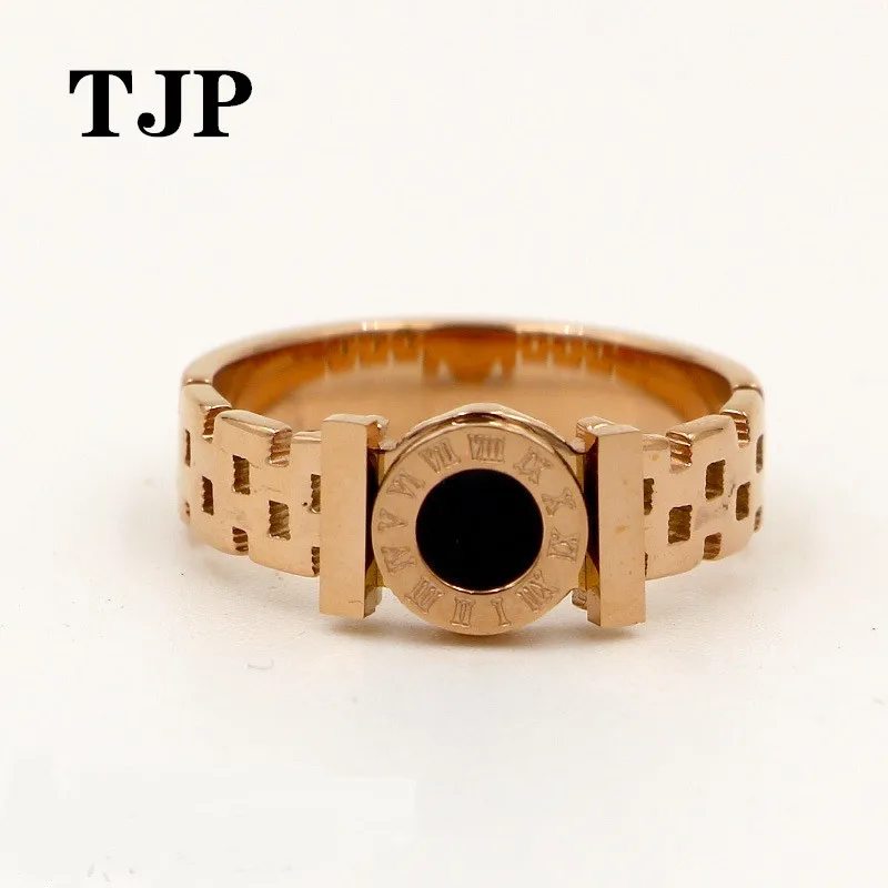 

2019 Hot Rings Woman Rings Stainless Steel Black Roman Numerals Rings Rose Gold Color Hollow Out Rings Fashion Jewelry