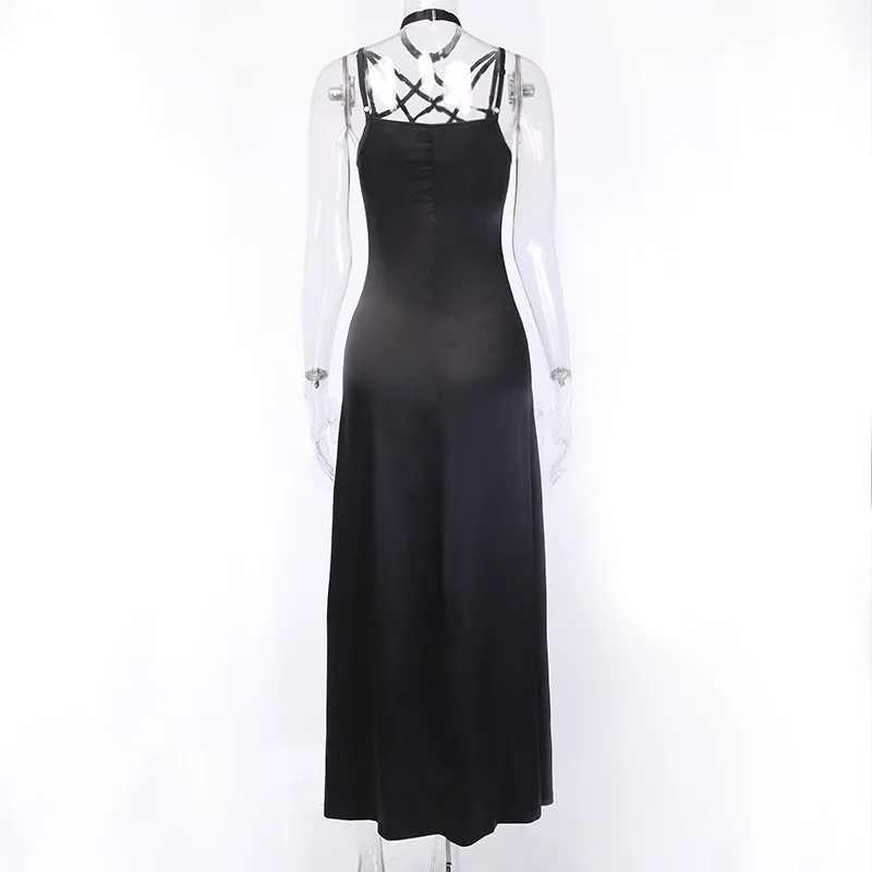 Винтажное платье в стиле панк, женское темное готическое длинное платье без рукавов, сексуальное Новое модное уличное черное платье для женщин