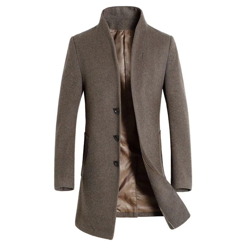 New Long Wool Coat Men Fashion Pea Coat Jacket Wool& Blends Winter Jackets Mens Woolen Overcoat - Цвет: Хаки