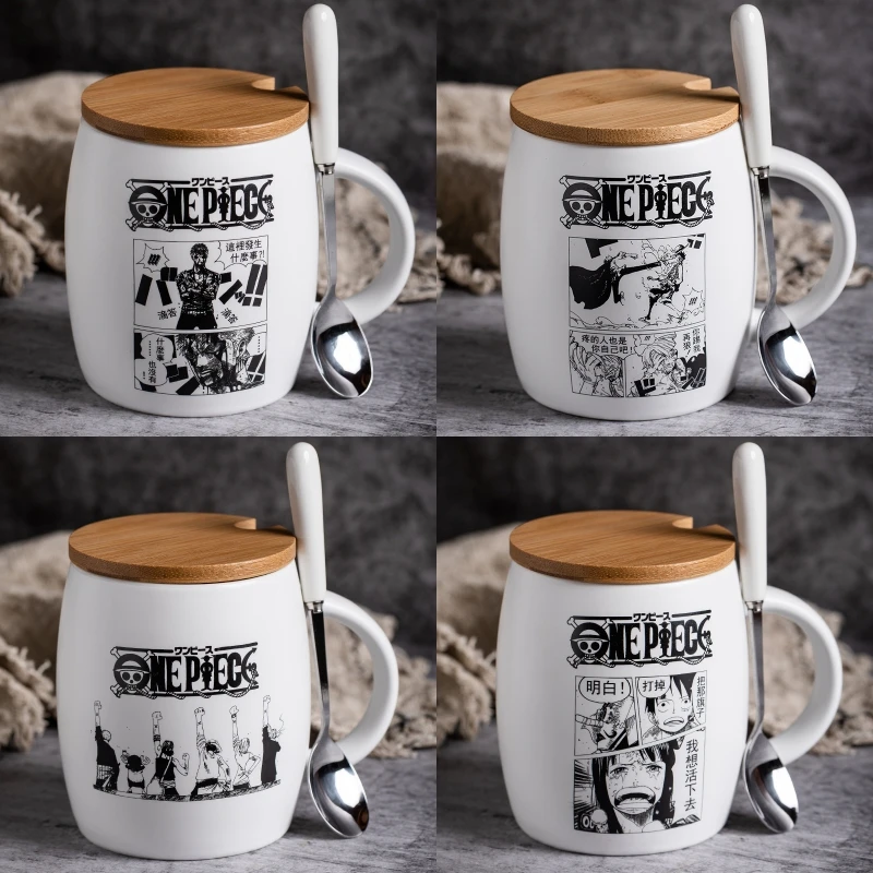 ONE PIECE Family Printed Coffee Mug Anime Cartoon Milk Tea Cup &amp Spoon Cover Cosplay Decor Collection Gifts for Boys Girls |