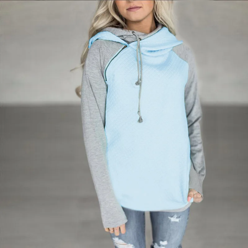 

Lady Long Sleeve Hooded Sweatshirt Slim Hoodie Pullover Patchwork Basic Style With Pocket Spring Autumn Women Hoodies