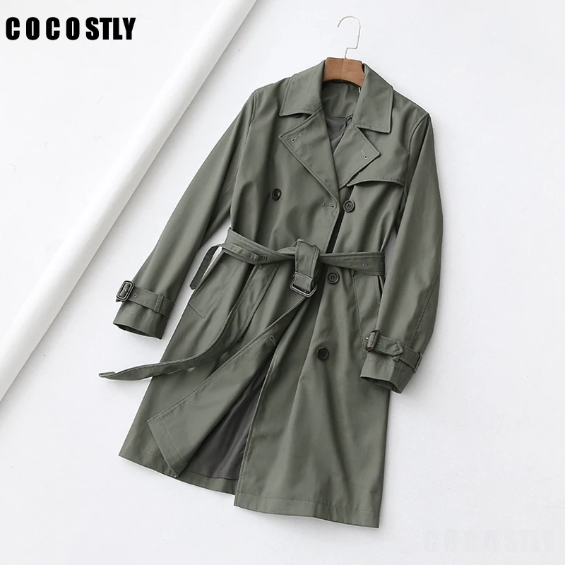 

Trench Coat For Women Classic Solid Long Coat Female Doube Breasted Trench Sashes England Style Turn-down Collar Outerwear
