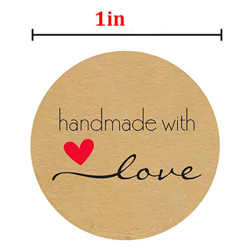 500Pcs Handmade With Love Kraft Paper Stickers Round Adhesive Labels Baking 1inch wedding party Christmas decorations stickers