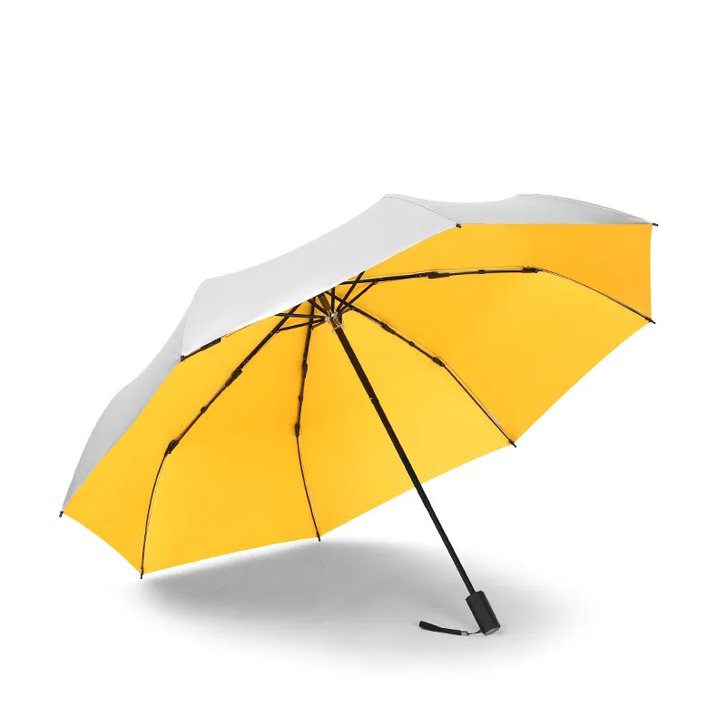 Серебряный 3 складной ручной открытый зонтик от солнца маленький карманный дождь двойного назначения черное покрытие ультра легкий 3 складной зонтик - Цвет: Цвет: желтый