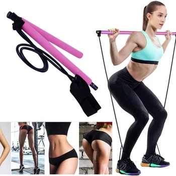 

Yoga Pilates Bar Kit Exercise Resistance Band Muscle Training Bar Pilates Stick Portable For Home Workout Fitness Equipments