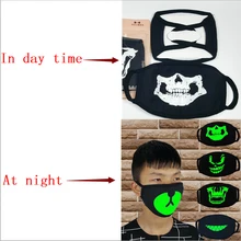 Newly Unisex Fashion Women Men Masks Fluorecent Mask14 Style Mask Cartoon Pattern Print Cotton Black Night glowing Mask
