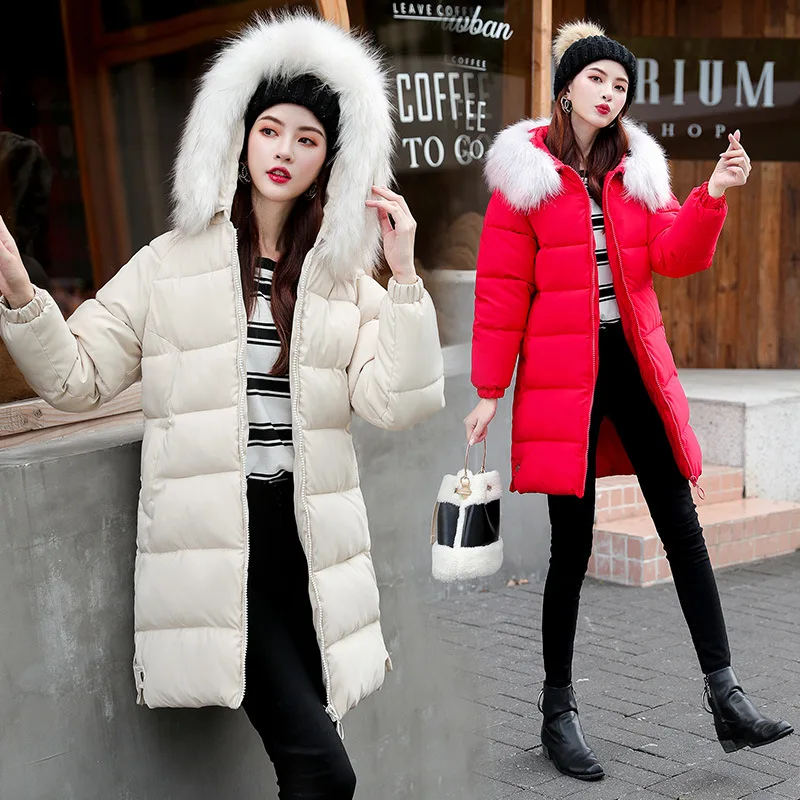 

Women In Slim Cotton Padded Clothes, Medium Long Large Wool Collar Cotton Padded Jacket, Winter Coat Cotton Padded Jacket