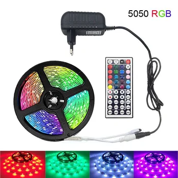

RGB LED Strip 5m 10m 15m Waterproof Led Neon Light 5050 DC12V 30Leds/M Flexible Lighting Ribbon Tape Controller Adapter Set