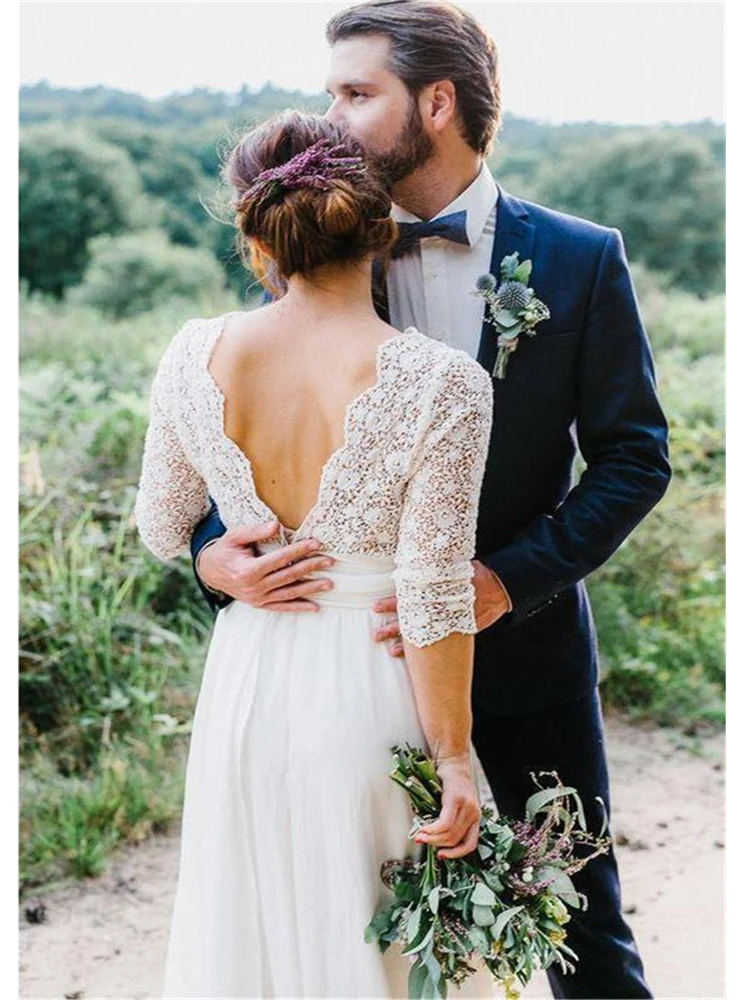Vestido de noiva Boho кружевные шифоновые свадебные платья сексуальные с открытой спиной