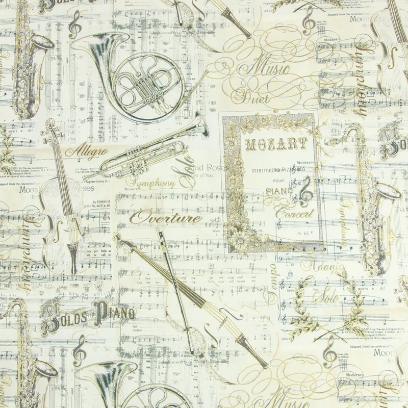 Половина ярда простой хлопок ткань с музыкальной нотой позолоченный принт, ручной работы DIY одежды платье Ткань хлопок CR-170