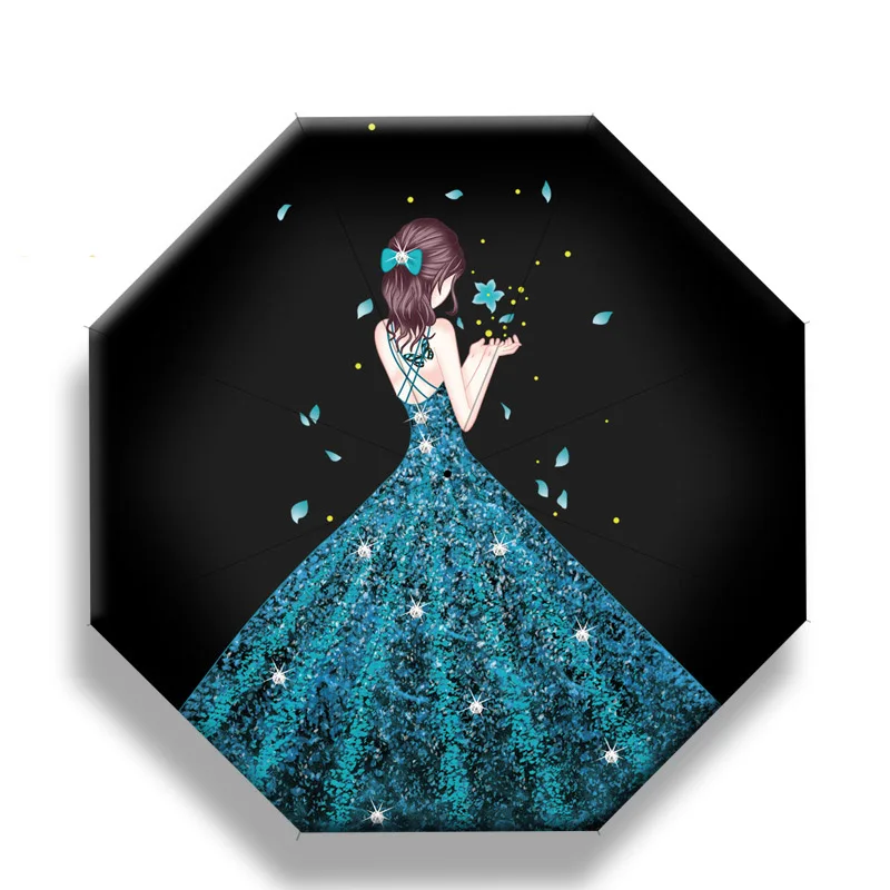 YADA INS Cartoon Anime girl Automatic Umbrellas Anti-UV Rainproof Folding Umbrella Sun Rainy Reflective Strip UmbrellaYD200048
