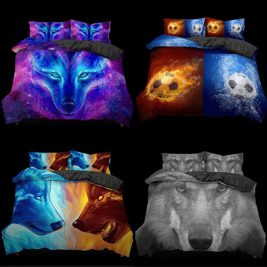 

2 People Double Bed 3D wolf/basketball Printing Bedding Set Animal Duvet Cover with Pillowcase Set Queen King Quilt Cover 2/3pcs