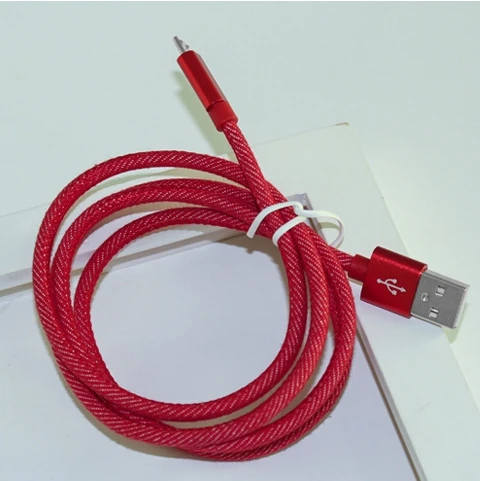 Denim USB Cable 1m 2m For iPhone/Micro/Type C Fast Charge Cable Cowboy Style Data Cable ChargingFor iPhone Sumsang Xiaomi Redmi - Цвет: Red