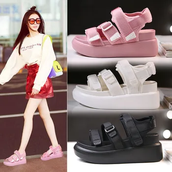 

2020New Summer Thick-bottomed Magic Paste Women's Roman Flat Sandals Muffin Women's Sandals