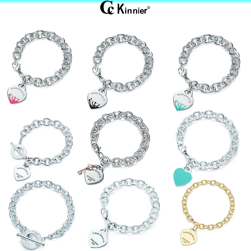 

Bulgaria Original 925 Sterling Silver Heart Key Color Splash Heart Tag Circle Steel-Ball Series Bracelet Women Fashion Jewelry