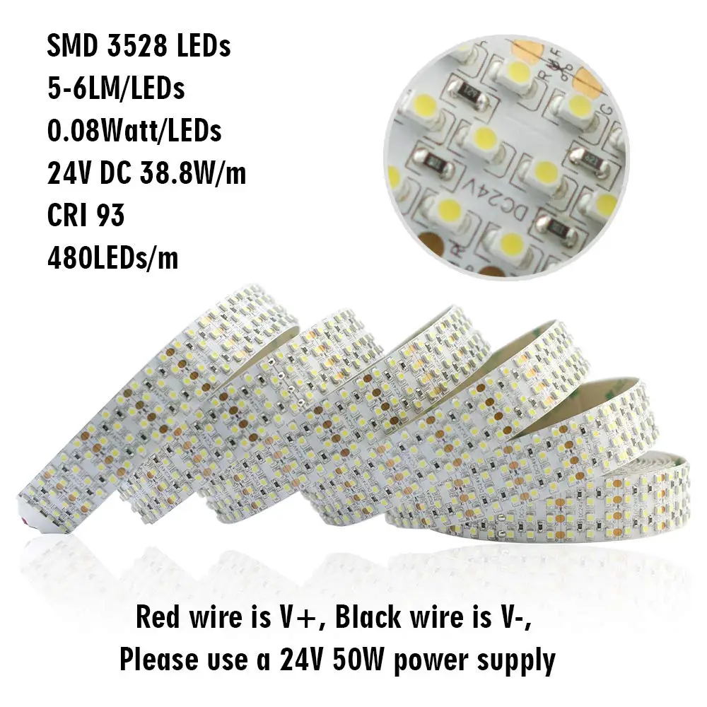 Яркие в четыре ряда гибкие светодиодные ленты-DC24V 3528SMD 146 светодиодный s/Ft CRI 95 1170 люмен/ft-супер яркий светодиодный скотч JK219