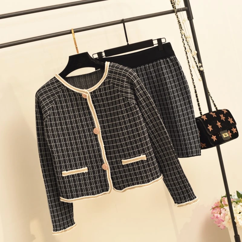 Autumn Women Two Piece Set Fashion Single Breasted Knitted Cardigans+ Bodycon Mini Skirt 2pcs Suit Female Elegant Set