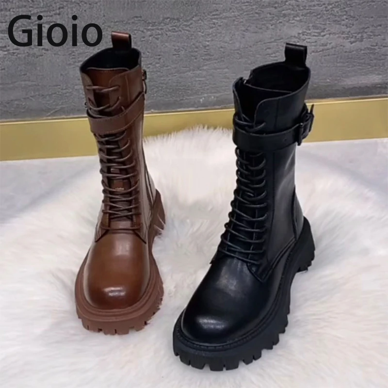 Botas tobilleras mujer, gruesos con piel, botines de plataforma a la moda para otoño, 2021 - AliExpress