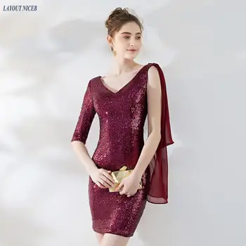 

Sexy Sequins Mini Homecoming Dresses One Shoulder Half Sleeve Short Prom Formal Gown V Neck Backless