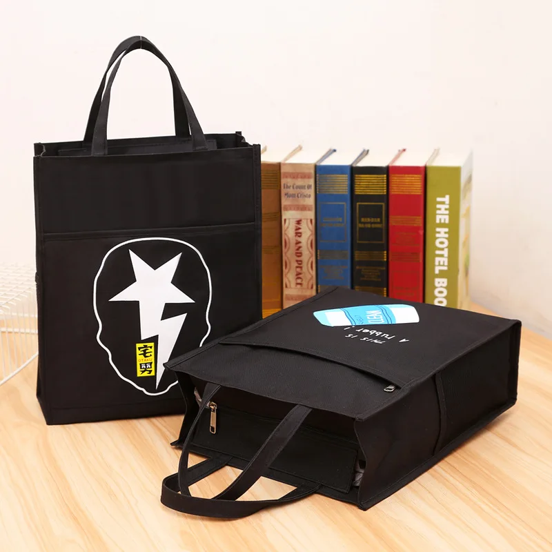 

New Style Young STUDENT'S Book Bag A4 Canvas Waterproof Hand Hanging Cable Makeup Missed Lessons Bag Dual Side Pockets Tuition P