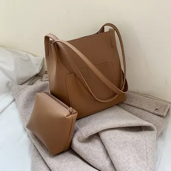 

2019 PU Leather Handbags Fashion Designer Solid Color Large Capacity Simply Shoulder Bags For WomenBucket Bag Lady Hand Bags