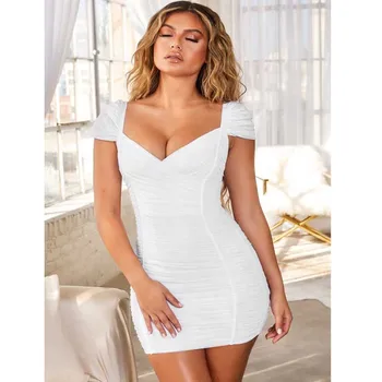 

Wholesale 2020 summer woman's dress Red White Mini sexy Bodycon Dress celebrity boutique cocktail party bandage dress