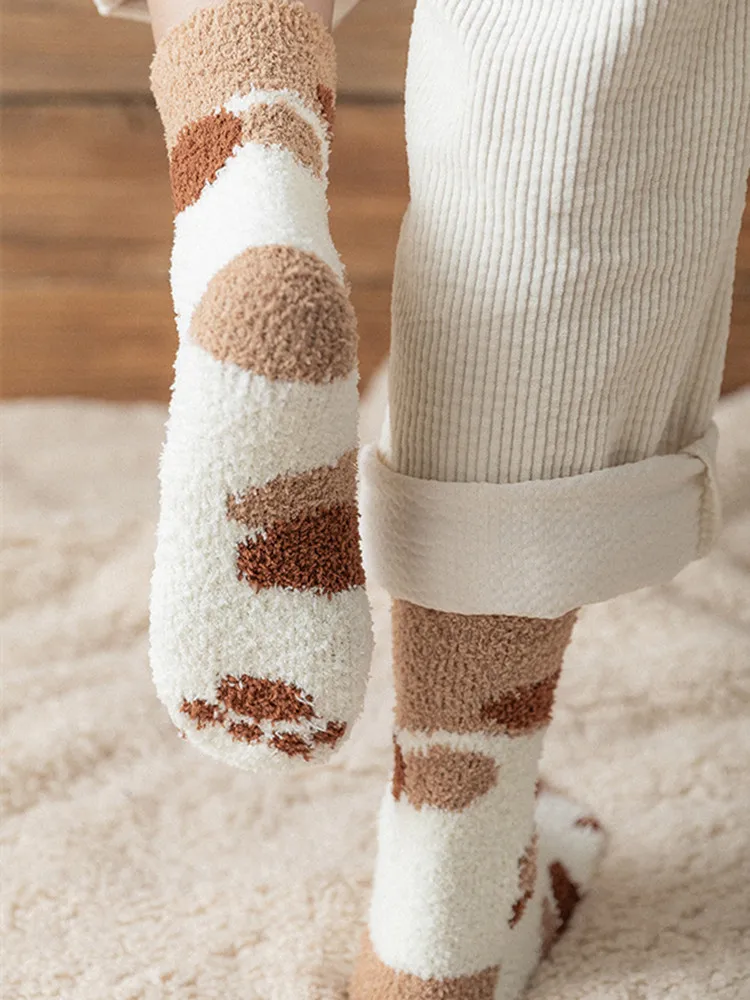 Dreamlikelin 6 Paare/los Frauen Kawaii Socken Set Cartoon Katze Pfote Gemusterte Dot Gestreiften Plüsch Socken Winter Warme Lustige Flauschigen Sox – Detail 10