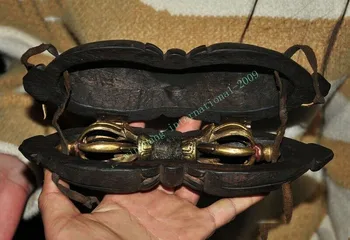

wedding decoration Old Tibet Buddhism Bronze Gilt Vajra Dorje Phurpa Faqi statue Bodhi wood Box set