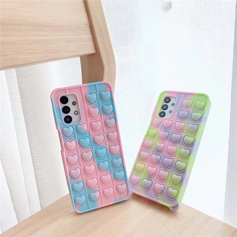 silicone cover with s pen Pop Bubble Fidget Toys Case For Samsung Galaxy S21 S20 FE S10 S9 Plus Note 9 10 20 Ultra 5G Rainbow Beans Cartoon Unicorn Cover samsung flip phone cute
