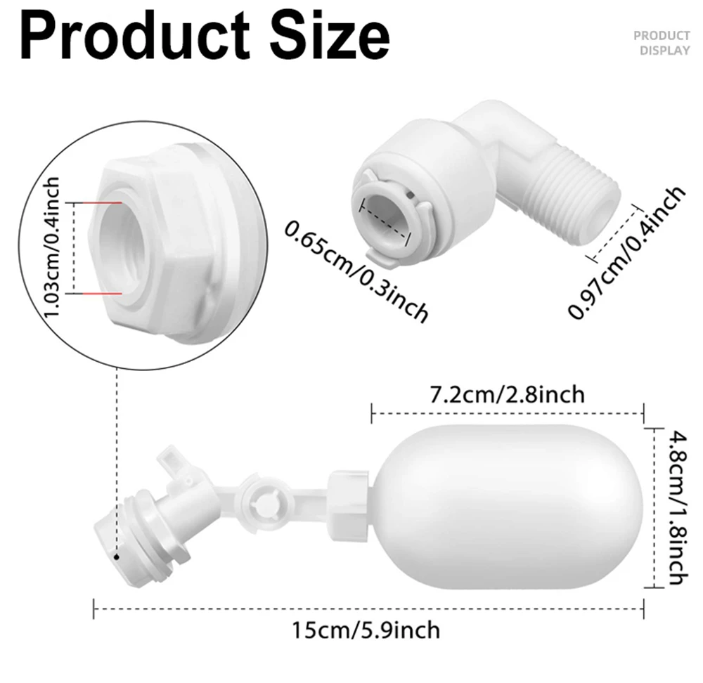 1/4 Inch Float Ball Valve For RO Water Purifier Aquarium Auto Water Changer Float Valve Plastic White Water Level Controller