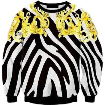 

Men's 3D black-and-white gold printed long sleeve turtleneck Chao brand men's clothing Blouse hoodies