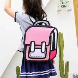 New 2D Drawing Cartoon Back Bag Comic Fashion Women Backpacks Brand Design Girl School Bags Kindergarten Backpack Kids Bookbags
