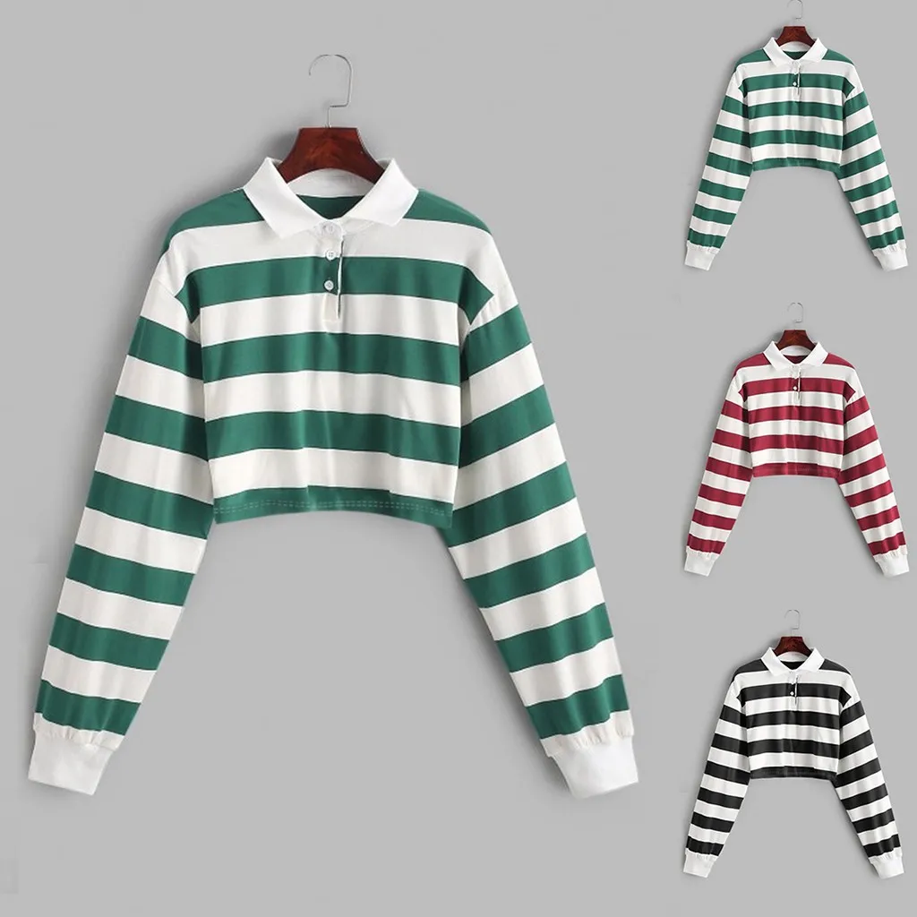 2021 Shirt Women Sweatshirt Long Sleeve Rainbow Color Ladies Hoodies With Button Striped Korean Style Sweatshirt Women 1