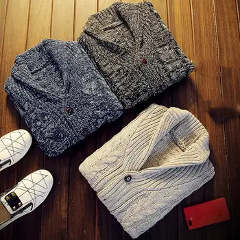 

Plus size Knitted cardigan Jacket men sweater Korean version of the new thickened lapel men's solid color Warm men jacket coat