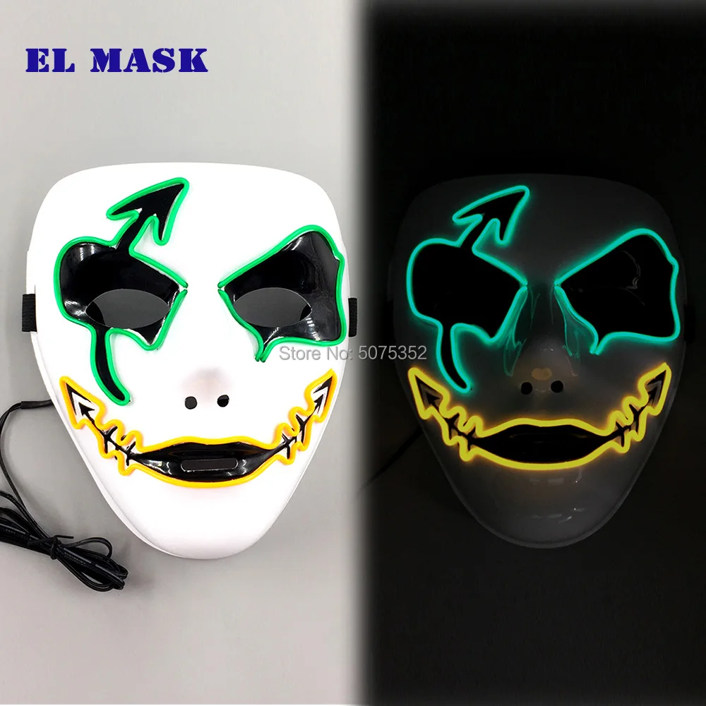 Светильник на Хэллоуин EL Wire Devil маска светящиеся вечерние светодиодные рейв маска страшная полная лицевая сверкающая маска для темного
