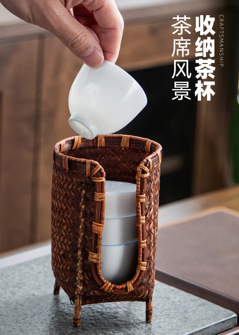 Natural Bamboo Cup Holder Rack Handmade Storage Cup Basket Creative Kung Fu Tea  Cup Accessories Tea Set Gift - AliExpress
