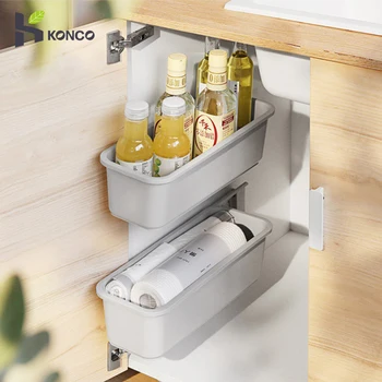 

Kitchen Shelf Rack Wall-Mounted Free Punching Drawer Type with Pull-Out Rail Spice Bottle Dishes Storage Shelf Cabinet Space Use