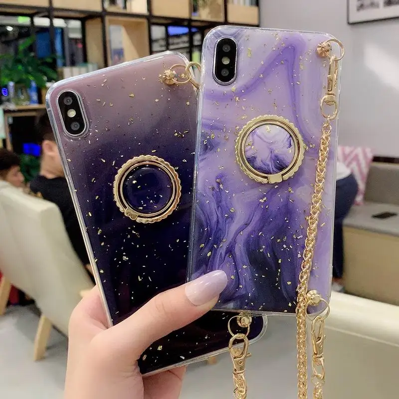 

For iPhone 7 Plus XR X XS Max Case Luxury Marble Pattern Finger Ring Holder Chain Cover For iPhone 8 6 6s Plus Soft TPU Coque
