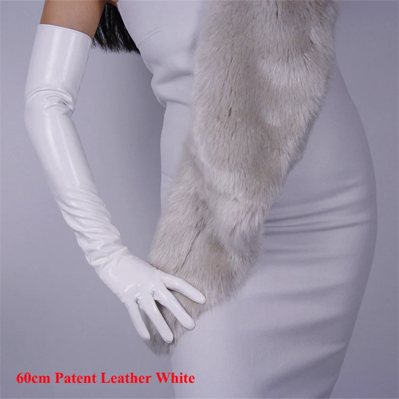 60 см, лакированные кожаные длинные перчатки, очень длинные, выше локтя, искусственная кожа, искусственная кожа, яркая кожа, зеркальный, бежевый, телесный, кремовый, WPU50-60