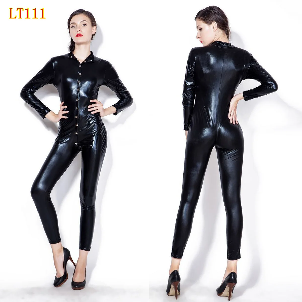 Sexy Bodysuit Women Patent Leather Long Sleeve Button Wrap Cosplay Wear Catsuit Skinny Black Exotic Dancewear Jumpsuits Sexy Bodysuit Women Patent Leather Long Sleeve Button Wrap Cosplay Wear Catsuit Skinny Black Exotic Dancewear Jumpsuits