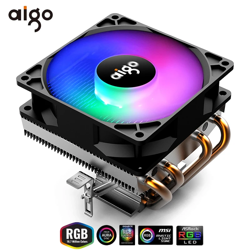 Aigo CPU Cooler 4 Heatpipe CPU Cooling TDP 280W 3Pin Fan PC Cooling Heatsink 90mm RGB Fan Radiator 115X/775/1366/2011/AM3+/AM4|Fans & Cooling| - AliExpress