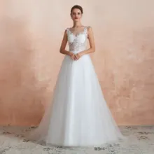 Свадебное платье trouwjurk A Line кружевной вырез лодочкой аппликация на пуговицах сзади пляжные свадебные платья vestidos de novia