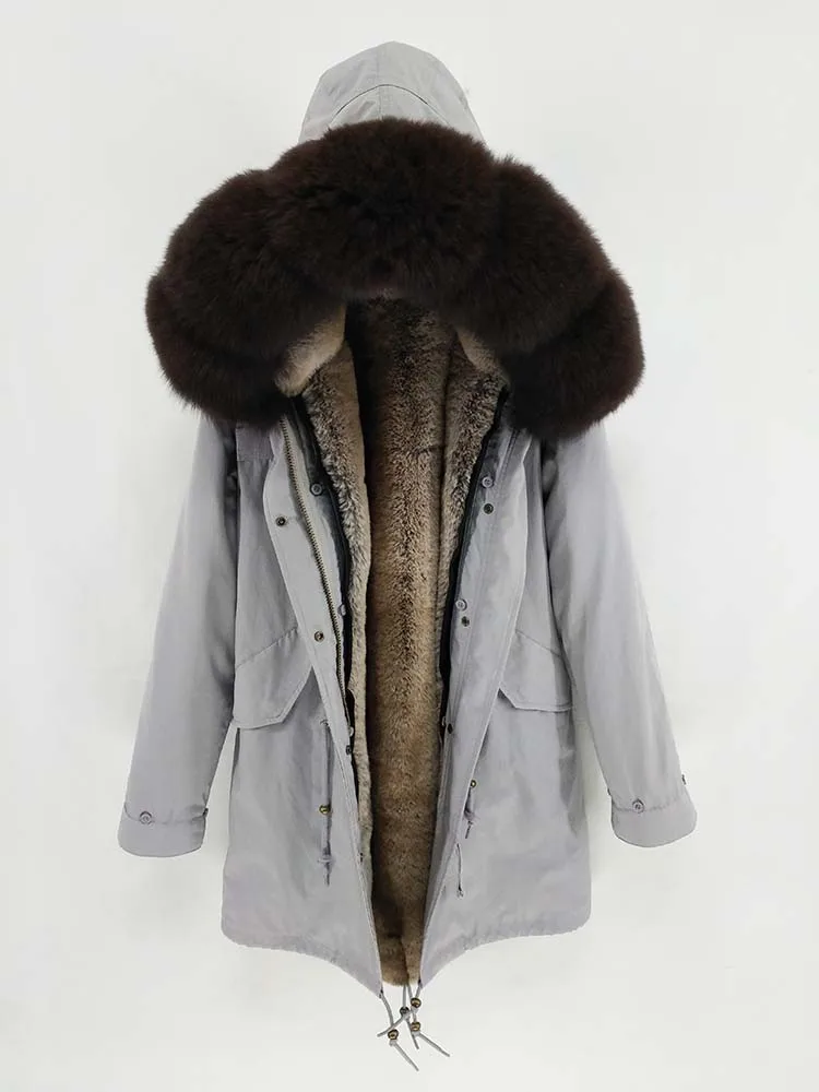 Плюс размер зимняя куртка мужская парка натуральный мех пальто большой натуральный енот меховой капюшон, воротник Толстая теплая верхняя одежда Уличная - Цвет: dark brown gray