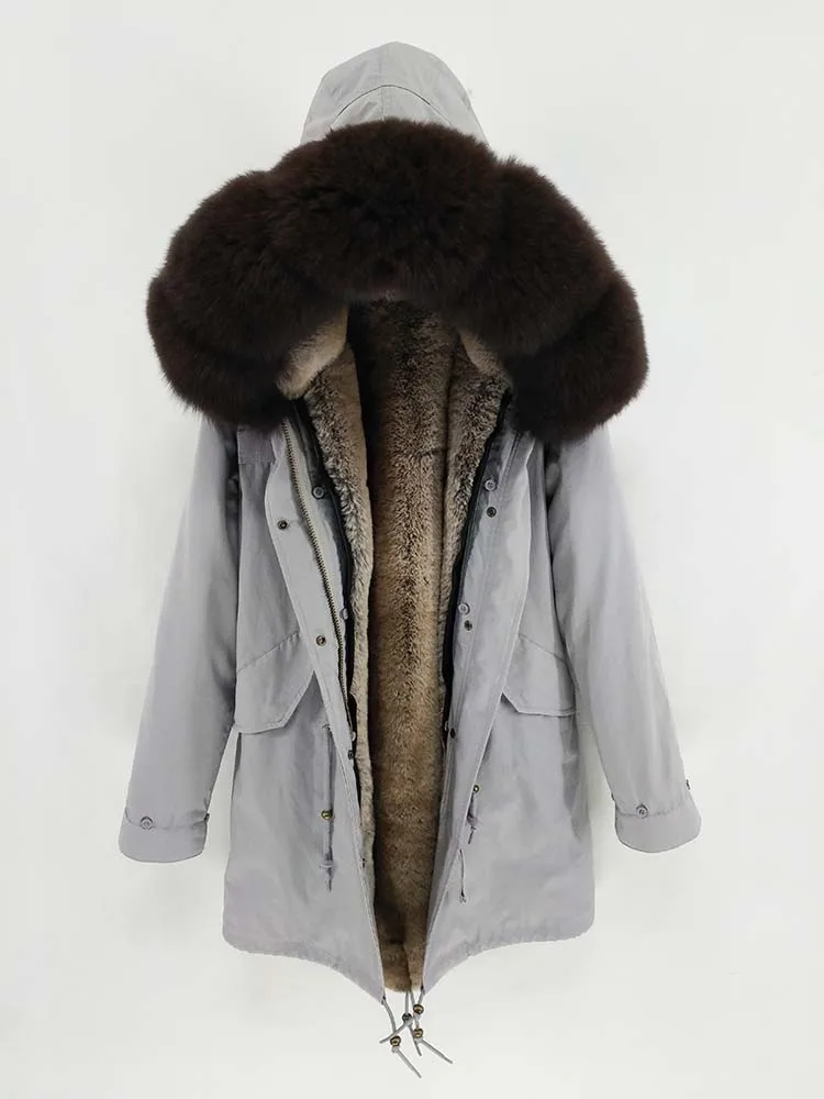 dark brown gray Плюс размер зимняя куртка мужская парка натуральный мех пальто большой натуральный енот меховой капюшон, воротник Толстая теплая верхняя одежда Уличная - Цвет: dark brown gray