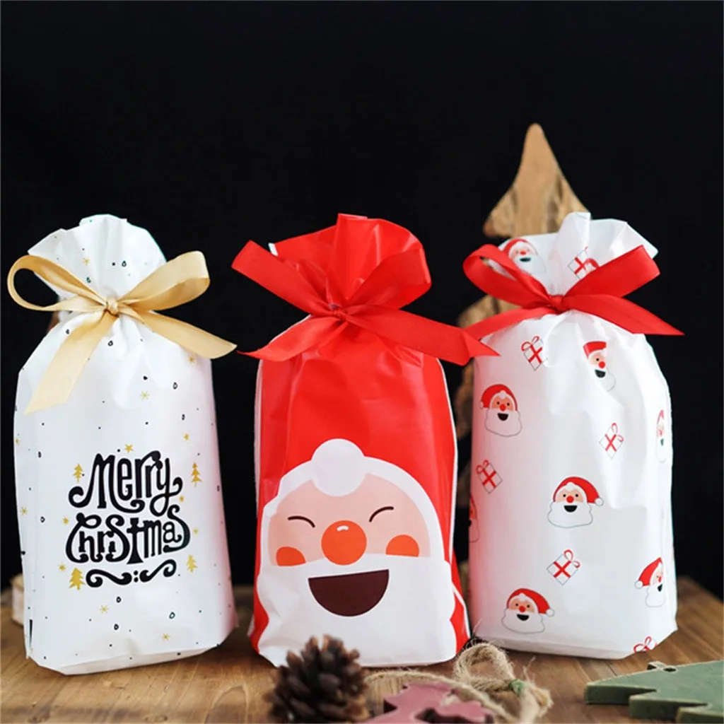 50 шт. новогодний плюшевый мешок Санта-Клауса Noel Deco Navidad, сумка для конфет, яблок, украшения, рождественские вечерние сумки для хранения конфет