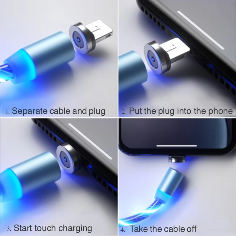 Магнитный светодиодный кабель USB для быстрой зарядки с разъемом type-C, магнитное зарядное устройство для Xiaomi, кабель Micro USB для iPhone, huawei, samsung, кабель