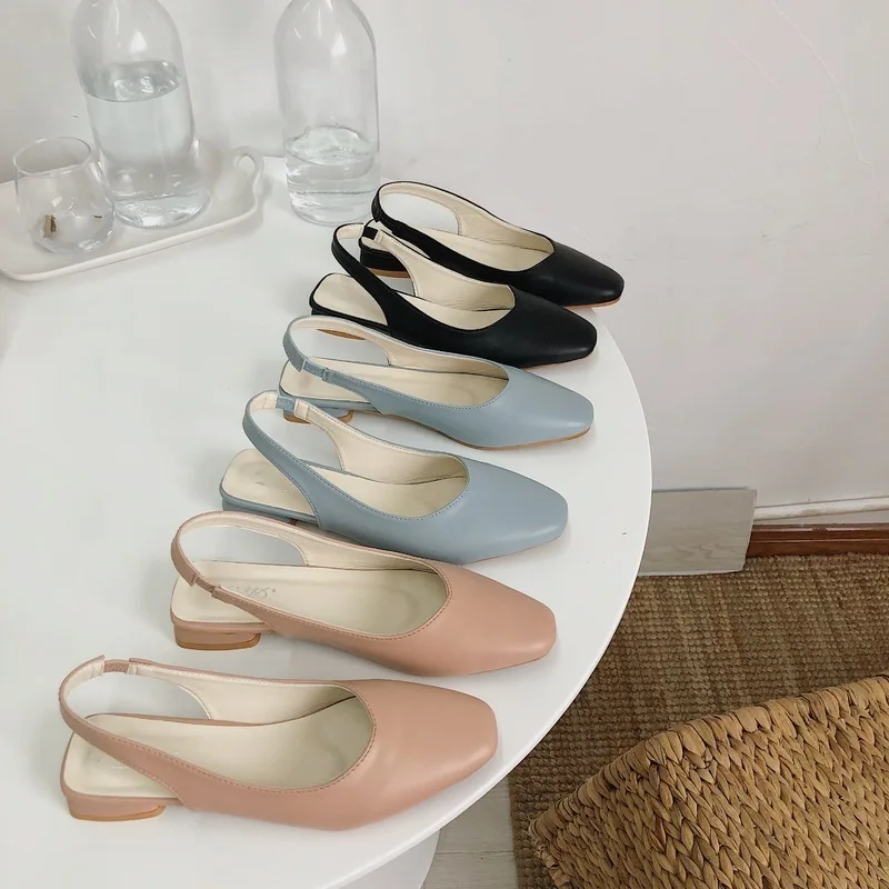 

Shallow rhinestone sandals Square heel Concise korean style casual shoes Solid Color tip binding soulier femme zomer schoenen